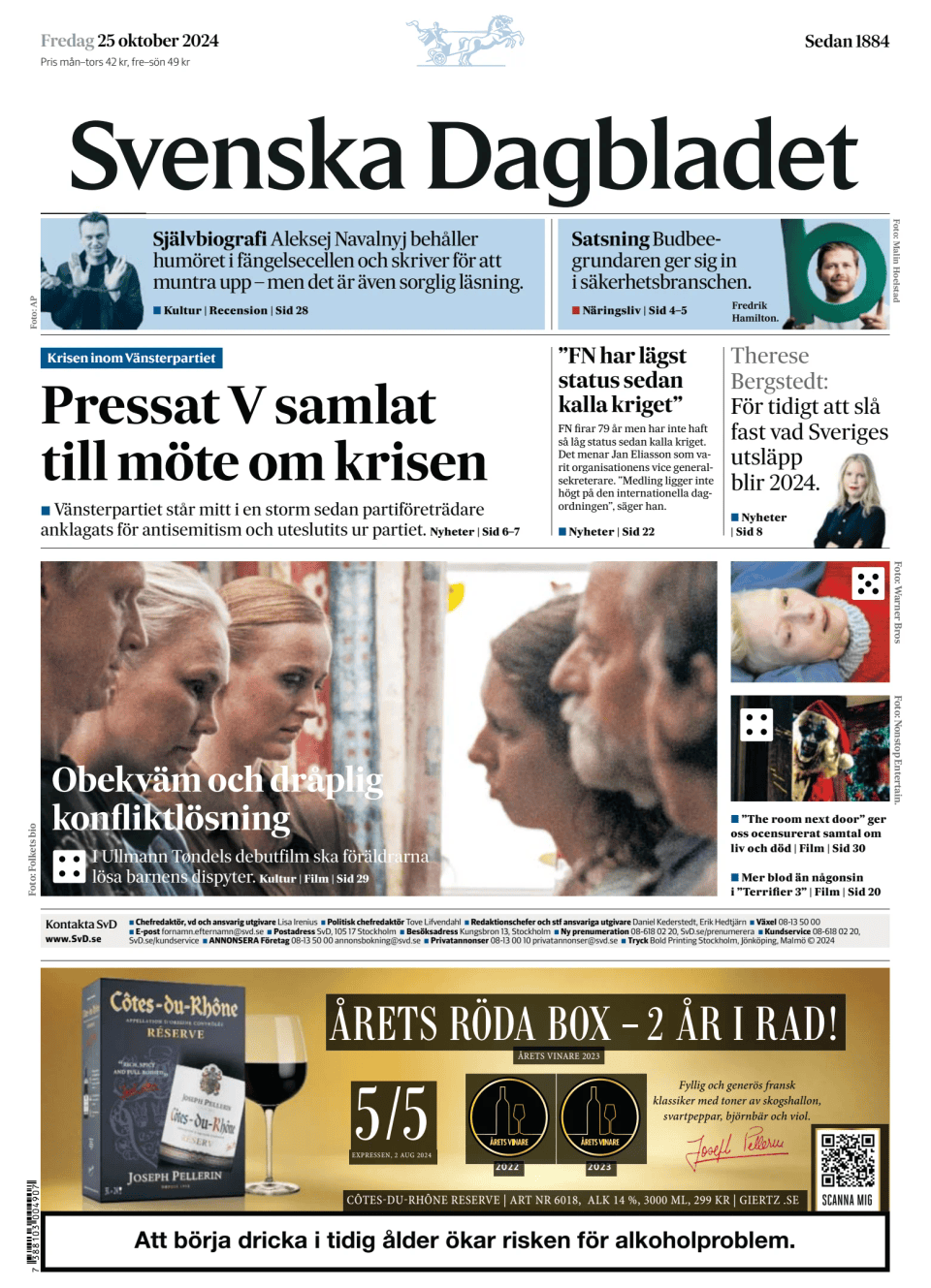 Prima-pagina-Svenska Dagbladet-edizione-di-oggi-20241025